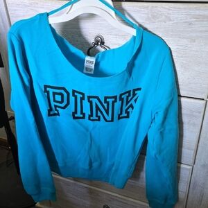 PINK Victoria's Secret Blue Crop Hoodie Long Sleeve